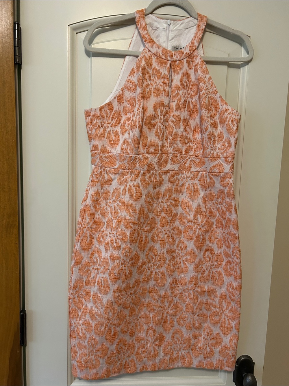 Trina Turk White and Orange Beautiful Jacquard Shift Dress Special Occasion
